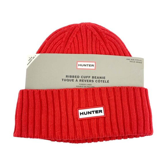 Hunter Women's Red Ribbed Cuff Beanie: Fleece Lined / One Size - Picture 1 of 4